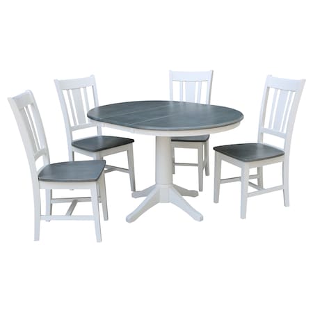 International Concepts Round 36 in Rd Extension Dining Table, 4 San Remo Chairs, White/Heather Gray, 36 W, 48 L, 30.1 in H K05-36RXT-27B-C10-4